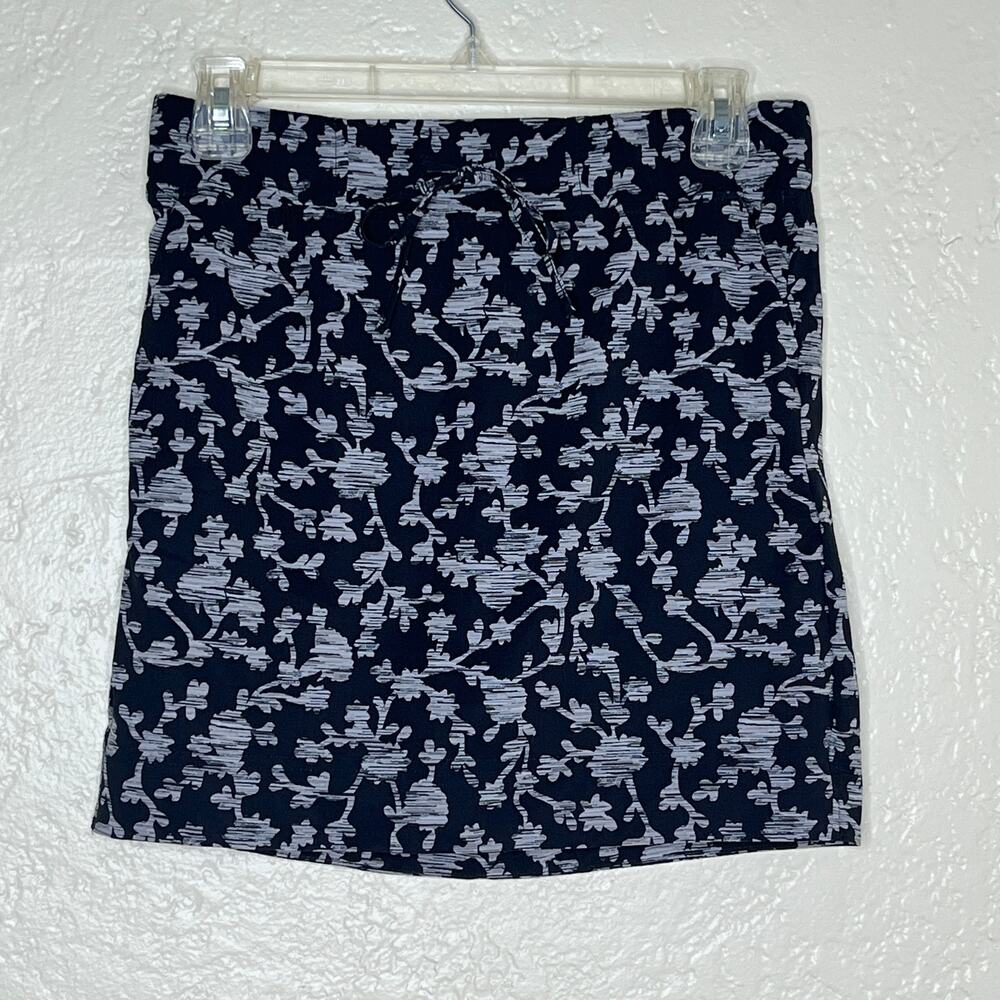 J. Jill Fit Abstract Floral Skort Black Gray Drawstring XS Petite with Pockets